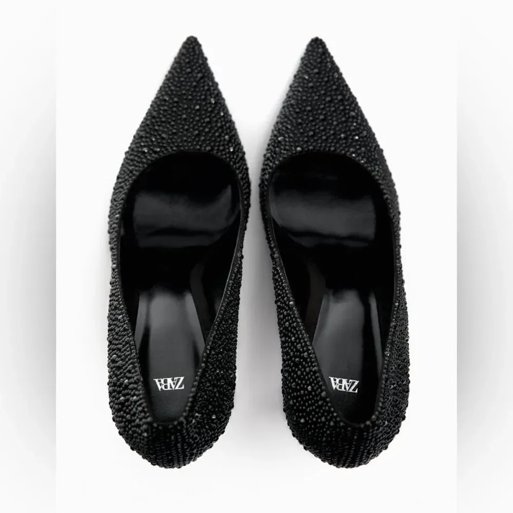 ZARA CRYSTAL HIGH HEELED SHOES BLACK